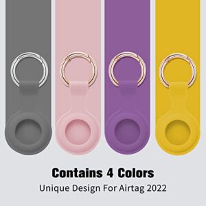 MITERV Silicone Case for AirTag Finder Anti-Scratch Waterproof Lightweight Durable Protective Cover with Keychain Compatible with New 2021 AirTags 4 Pack Grey/Pink/Purple/Yellow