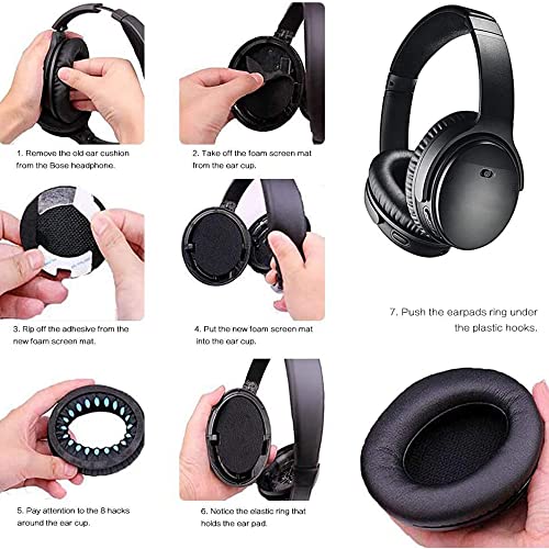 QC35 Ear Pads, Replacement Protein Leather Earpads Memory Foam Ear Cushions Cups Repair Parts for Bose QuietComfort 35 (QC35) & Quiet Comfort 35 II (QC35 ii) Headphones - Black