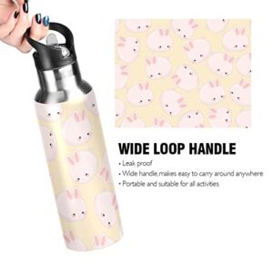 Oarencol Cute Pink Bunny Water Bottle Rabbit Animal Stainless Steel Vacuum Insulated with Straw Lid 20 Oz