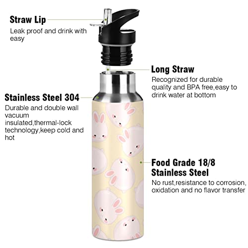 Oarencol Cute Pink Bunny Water Bottle Rabbit Animal Stainless Steel Vacuum Insulated with Straw Lid 20 Oz
