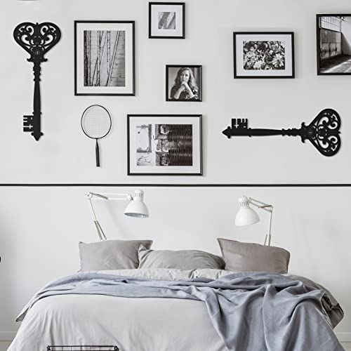 2 Pcs Keys Wall Decor Large Skeleton Key Sign Vintage Antique Wooden Keys Wall Art Farmhouse Key Wall Sign for Bedroom Christmas No Chimney Houses Decorations, 13.78 x 5.91 Inch(Black)