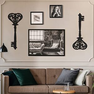 2 Pcs Keys Wall Decor Large Skeleton Key Sign Vintage Antique Wooden Keys Wall Art Farmhouse Key Wall Sign for Bedroom Christmas No Chimney Houses Decorations, 13.78 x 5.91 Inch(Black)