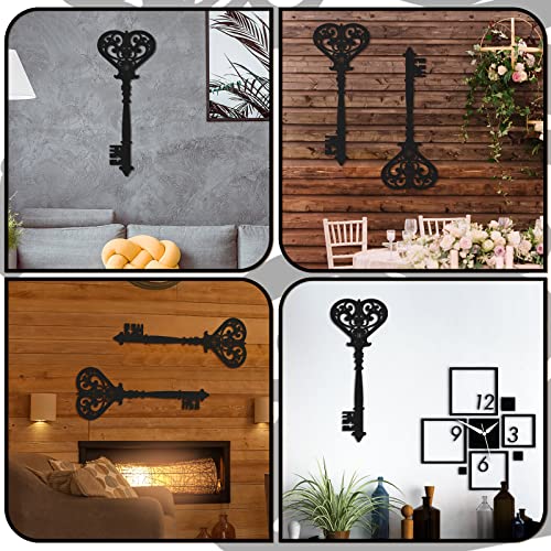 2 Pcs Keys Wall Decor Large Skeleton Key Sign Vintage Antique Wooden Keys Wall Art Farmhouse Key Wall Sign for Bedroom Christmas No Chimney Houses Decorations, 13.78 x 5.91 Inch(Black)