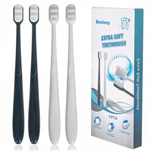 besfony 4 pack extra soft toothbrush with 20000 soft bristles for sensitive gums, manual ultra soft nano toothbrushes for protect fragile gums, perfect for kids & adults(black/white)
