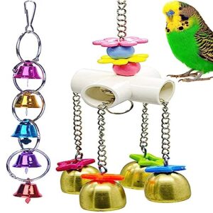 fejapa bird swing bells toy with bell chewing hanging ring toy cage bite for pet budgie parakeet cockatiel conure macaw african grey eclectus cockatoo finches lovebird quaker parrot finch canary