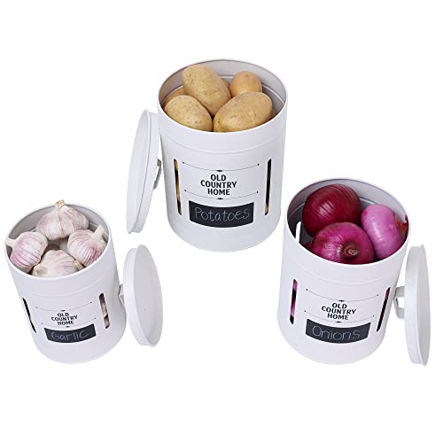 Saratoga Home Potato and Onion Storage Bin, Super Large Set, Potato Storage Holds 11.5 lbs, Onion Storage Containers Hold 5.5 lbs, Garlic Holder 20+ Bulbs, Vegetable Keepers, Potato Bin, White