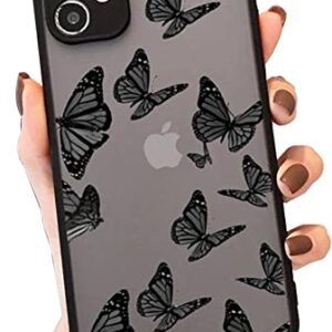 SUBESKING for iPhone 12 Mini Butterfly Case,Translucent Matte Soft TPU Bumper Case Cute Animal Print Pattern Design Women Girls Teen, Hard PC Back Clear Protective Phone Cover 5.4 Inch Black