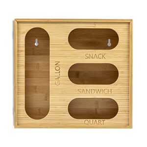 bhouma - ziplock bag drawer organizer with sliding door, bamboo kitchen drawer organizer, drawer divider for quart, snack, sandwich & gallon bags, kitchen organizer, 15x15 inch, rounded interiors