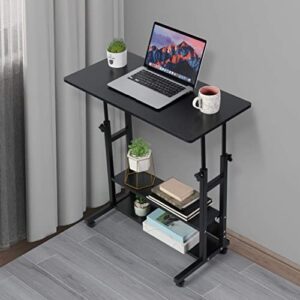 Computer Desk Home Office Desk Standing Adjustable Laptop Storage Desk for Bedroom Modern Workstation Portable Study Table with Wheels (Black)