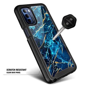 NZND Case for Motorola Moto G Stylus 2022 4G (Not Fit 5G) with [Built-in Screen Protector], Full-Body Protective Shockproof Rugged Bumper Cover, Impact Resist Durable Case (Marble Design Sapphire)