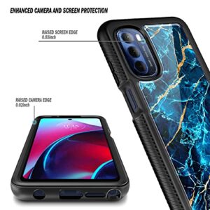 NZND Case for Motorola Moto G Stylus 2022 4G (Not Fit 5G) with [Built-in Screen Protector], Full-Body Protective Shockproof Rugged Bumper Cover, Impact Resist Durable Case (Marble Design Sapphire)