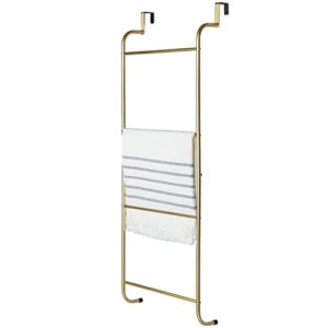 mygift over-the-door towel rack with 4 rungs, brass-tone metal ladder bathroom towel hanging storage drying rack
