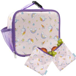 joy2b lunch box kids with reusable snackbag - kids lunch box for girls and boys lunch bag kids with water bottle holder - unicorn party