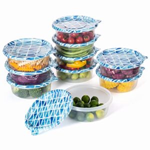 cook with color containers with lids - plastic food storage containers - meal prep containers -10 lunch containers with 10 lids, airtight reusable containers -33.8 oz / 1 l (round triangles)