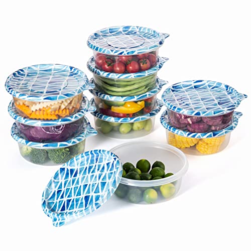 COOK WITH COLOR Containers with Lids - Plastic Food Storage Containers - Meal Prep Containers -10 Lunch Containers with 10 Lids, Airtight Reusable Containers -33.8 Oz / 1 L (Round Triangles)