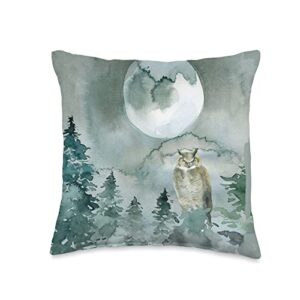 great gate designs mountain scape moonlit owl throw pillow, 16x16, multicolor