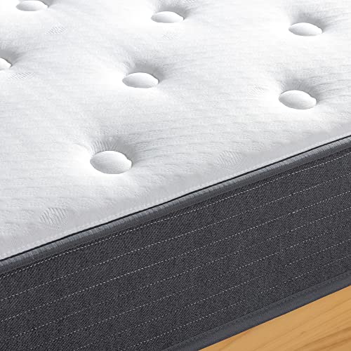 Zinus 8 Inch Comfort Essential Pocket Spring Hybrid Mattress/Pressure Relieving Support/CertiPUR-US Certified/Mattress-in-a-Box, Twin, White; Grey