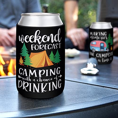 Happy Camper Party Can Sleeves Neoprene Soda Can Beverage for Camping Picnic Outdoor Activities Supplies Set of 6 for Camping Theme Birthday Party Decoration Supplies