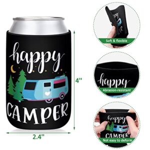 Happy Camper Party Can Sleeves Neoprene Soda Can Beverage for Camping Picnic Outdoor Activities Supplies Set of 6 for Camping Theme Birthday Party Decoration Supplies