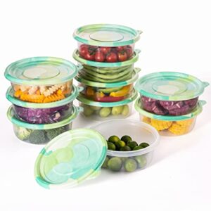 cook with color containers with lids - plastic food storage containers - meal prep containers -10 lunch containers with 10 lids, airtight reusable containers -33.8 oz / 1 l (round green splashes)