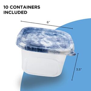COOK WITH COLOR Containers with Lids - Plastic Food Storage Containers - Meal Prep Containers -10 Lunch Containers with 10 Lids, Airtight Reusable Containers -33.8 Oz / 1 L(Square Blue Tie Dye)