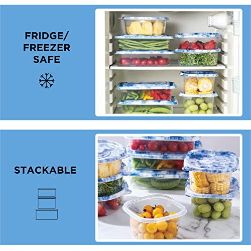 COOK WITH COLOR Containers with Lids - Plastic Food Storage Containers - Meal Prep Containers -10 Lunch Containers with 10 Lids, Airtight Reusable Containers -33.8 Oz / 1 L(Square Blue Tie Dye)