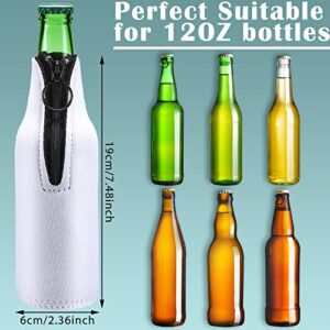 10 Pieces Sublimation Blanks Beer Bottle Cooler Sleeves White Neoprene Sleeve with Zipper Beer Sleeves for Bottles Can Cooler Insulator Glass Bottle Cover Sleeve Neck Beer Holder for 12 oz Bottle