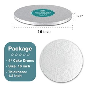 Silver Cake Drum Round 16 Inch Cake Boards with 1/2-Inch Thick Smooth Edges for Multi Tiered Birthday Wedding Party Cake Drums Board