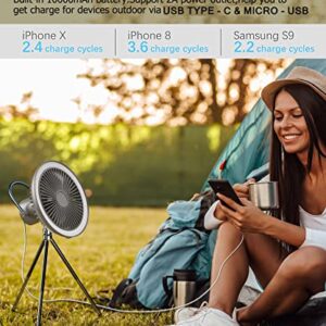 TYZU Camping Fan Personal Fan 10000 mAh Battery Operated, 8 In Portable Fan with LED Lantern, Power Bank, 3 Speeds, Desk Fan Outdoor Fan for Tent Camping Fishing Golf Cart Stroller