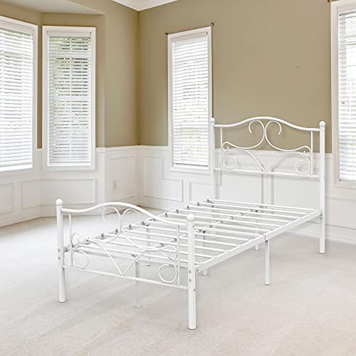 IDEALHOUSE Twin Size Bed Frame for Kids- Metal Platform Curved Bed Frames with Headboard Footboard No Box Spring Needed White, 78.7’’L ×39.3’’W ×42.5’’H