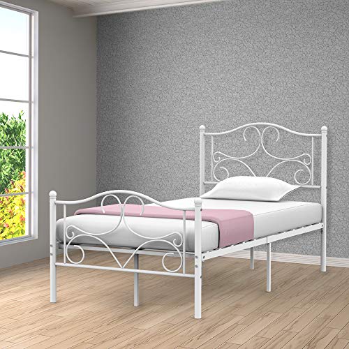 IDEALHOUSE Twin Size Bed Frame for Kids- Metal Platform Curved Bed Frames with Headboard Footboard No Box Spring Needed White, 78.7’’L ×39.3’’W ×42.5’’H