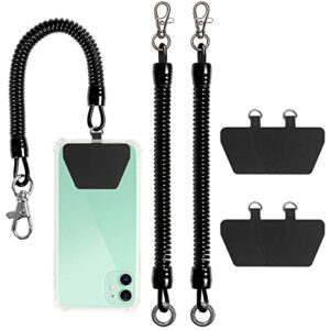 takyu cell phone lanyard tether with patch, universal smartphone wrist strap, including 2 black phone chain cords and 4 transparent phone tether tabs