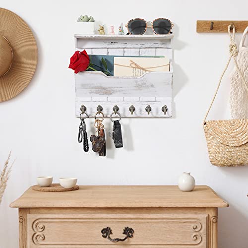 Dythner Key Holder for Wall, Elegant Wall-Mounted Mail Organizer, Key and Mail Holder for Wall with 6 Key Hooks, Key Racks for Home and Entryway Decor, Rustic Paulownia Wood