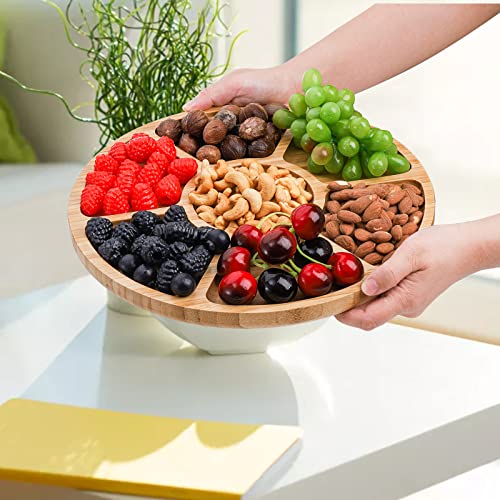 Dicunoy Divided Serving Tray, 13'' Veggie Tray Container Bowls, Lazy Susan Relish Sectional Snack Tray with 7 Moveable Compartment for Candy, Appetizer, Fruit, Nuts, Parties