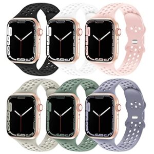 aopigavi 6 pack breathable sport bands compatible with apple watch band 38mm 40mm 41mm 42mm 44mm 45mm 49mm for women men, soft silicone strap wristband for iwatch se series ultra/8/7/6/5/4/3/2/1 band