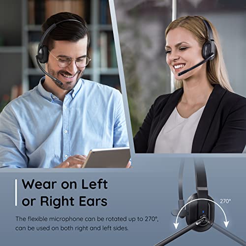 Bluetooth Headset, Wireless Headsets with AI-Powered Environmental Noise Cancelling Microphone(ENC), Fast Charging Base, 45Hrs Bluetooth Headphones with Mute & USB Dongle for PC/Trucker/Work/Phone