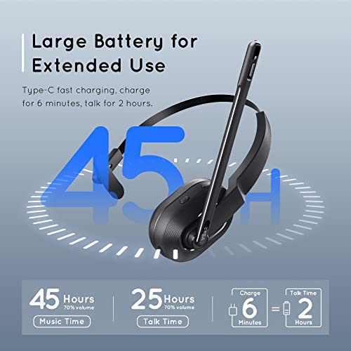 Bluetooth Headset, Wireless Headsets with AI-Powered Environmental Noise Cancelling Microphone(ENC), Fast Charging Base, 45Hrs Bluetooth Headphones with Mute & USB Dongle for PC/Trucker/Work/Phone