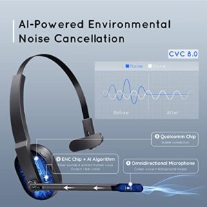 Bluetooth Headset, Wireless Headsets with AI-Powered Environmental Noise Cancelling Microphone(ENC), Fast Charging Base, 45Hrs Bluetooth Headphones with Mute & USB Dongle for PC/Trucker/Work/Phone