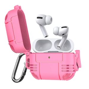 zenrich new airpods pro case, zenrich anti lost buckle full-body hard shell protective rugged charging cover case with keychain for airpod pro 2019, front led visible,pink