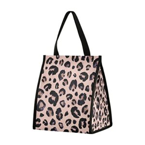 leopard print reusable lunch bag cheetah pink insulated lunch box lunch tote with aluminum foil, handbag for office school kids teen