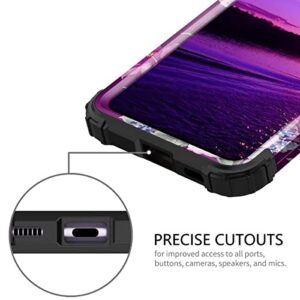 LONTECT for Galaxy S21 FE 5G Case [Not fit S21 5G] Floral Shockproof Heavy Duty 3 in 1 Hybrid Sturdy Protective Cover Case for Samsung Galaxy S21 FE 5G 2022, Purple Flower/Black