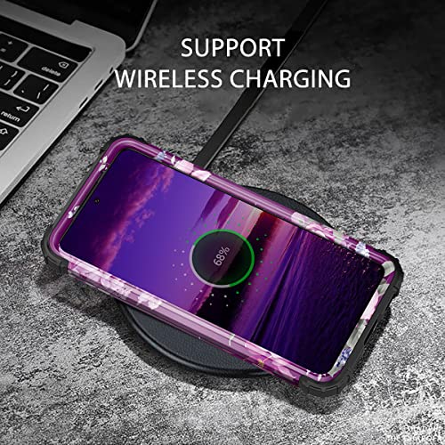 LONTECT for Galaxy S21 FE 5G Case [Not fit S21 5G] Floral Shockproof Heavy Duty 3 in 1 Hybrid Sturdy Protective Cover Case for Samsung Galaxy S21 FE 5G 2022, Purple Flower/Black