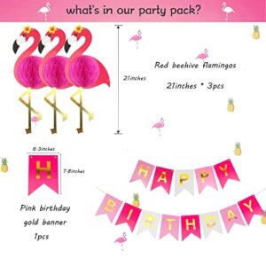 Flamingo party Beehive decorative set, Happy Birthday banner with paper lanterns, holiday party supplies, paper fan paper flowers Hawaiian beach Hawaiian party birthday wedding photo background