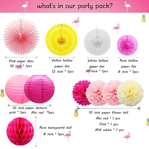 Flamingo party Beehive decorative set, Happy Birthday banner with paper lanterns, holiday party supplies, paper fan paper flowers Hawaiian beach Hawaiian party birthday wedding photo background