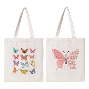 theyge butterfly cotton canvas bag aesthetic butterflies tote bag for women girls gift funny tote bag cute butterfly theme reusable tote bag book tote shopping shoulder bag