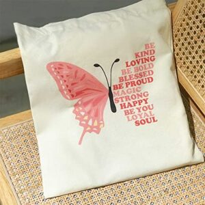 THEYGE Butterfly Cotton Canvas Bag Aesthetic Butterflies Tote Bag for Women Girls Gift Funny Tote Bag Cute Butterfly Theme Reusable Tote Bag Book Tote Shopping Shoulder Bag