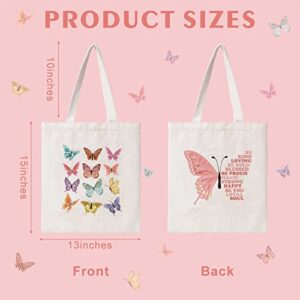 THEYGE Butterfly Cotton Canvas Bag Aesthetic Butterflies Tote Bag for Women Girls Gift Funny Tote Bag Cute Butterfly Theme Reusable Tote Bag Book Tote Shopping Shoulder Bag