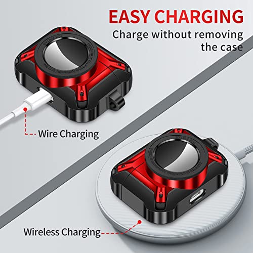 for AirPods Pro Case AirTag Case, Camera Design AirPods Pro Hard Cases for Women Men with Keychain, Shockproof Military Protective Cover Wireless Charging for Apple AirPods Pro-Red