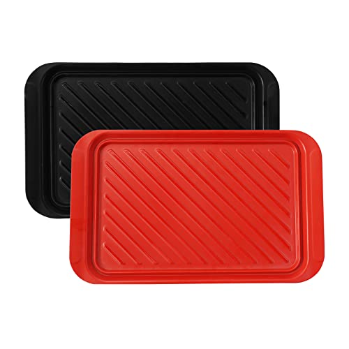 TP Serving Trays with Handles, BMC Grill Prep and Serving Platters for Outdoor, Parties and BBQ, Microwable Dishwasher Oven Safe Food Tray, Set of 2, Black and Red(17” x 10.5”)