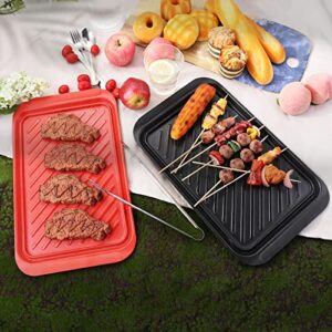 TP Serving Trays with Handles, BMC Grill Prep and Serving Platters for Outdoor, Parties and BBQ, Microwable Dishwasher Oven Safe Food Tray, Set of 2, Black and Red(17” x 10.5”)